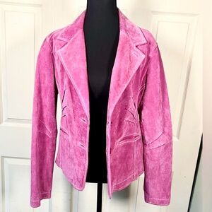 Vintage Pink Suede Jacket Wilsons Leather Fitted Blazer Y2K Boho Style